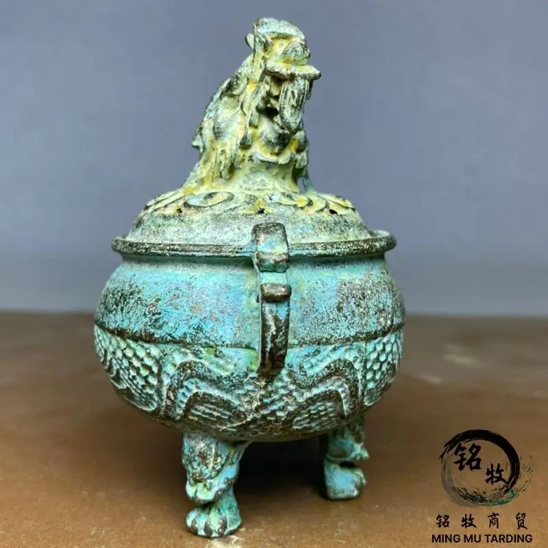 Retro Dragon head double-eared three-legged tripod incense burner Ornament Decoration Tea Pet Figurines Desk Decor Accessories