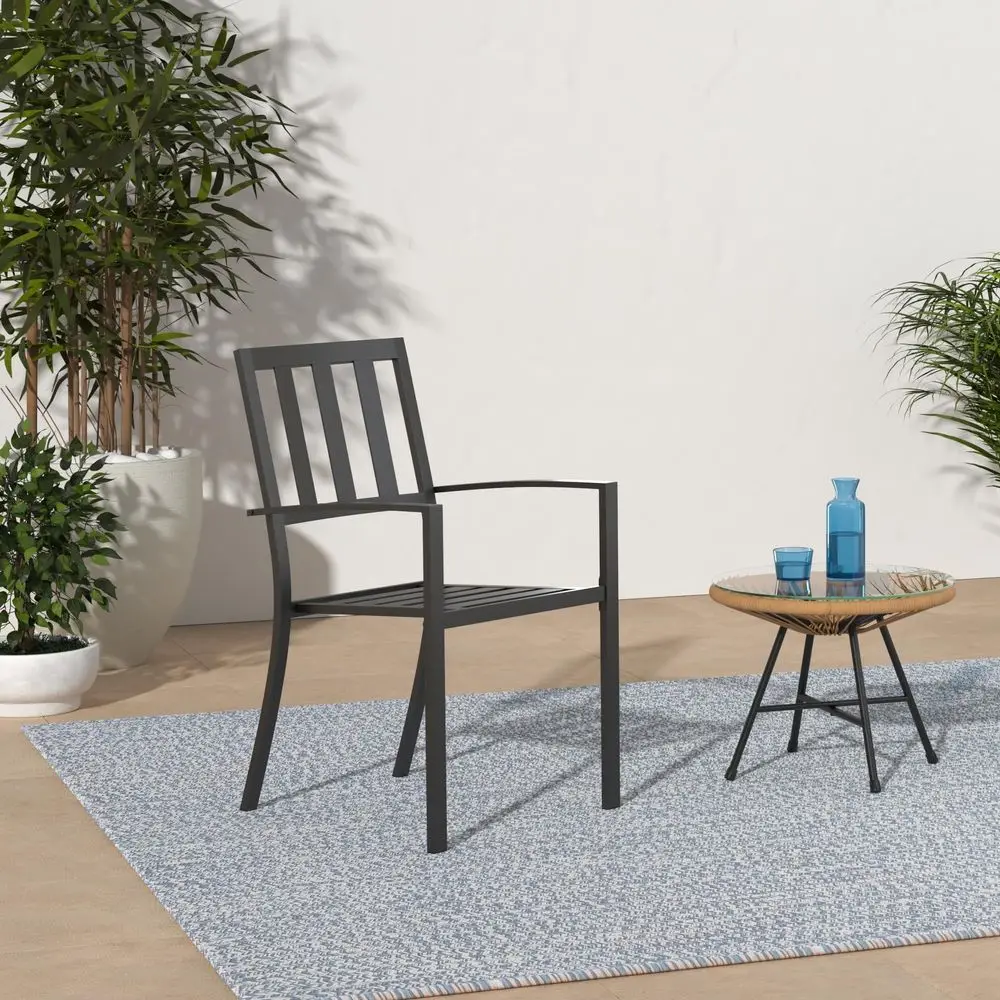 

Metal Outdoor Dining Chairs Set of 4 Stackable Black Patio Chairs, 300lb Capacity Stripe