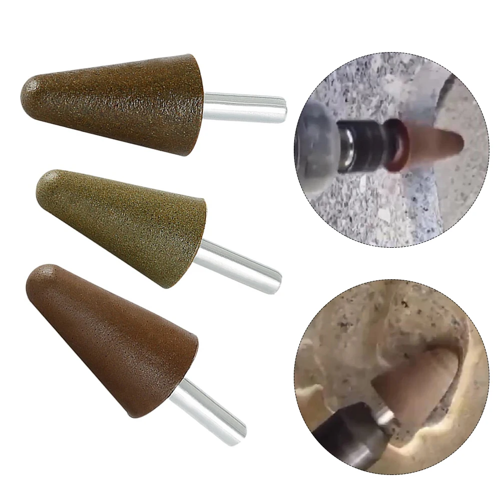 3pcs Conical Diamond Grinding Wheel Abrasive Mounted Stone Polishing Resin Grinding Head Power Tools Accessories 50/100/200grit