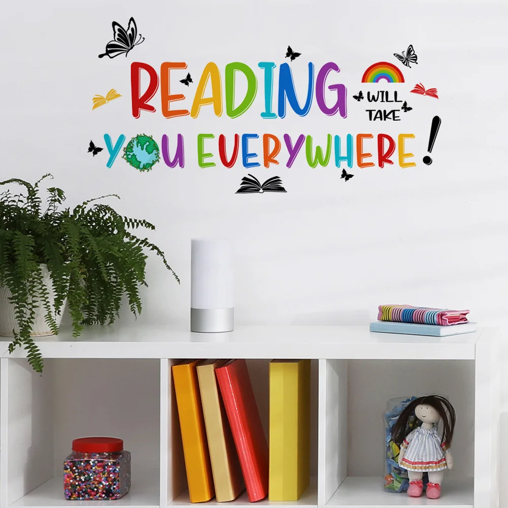 Color Inspirational Reading Phrases Wall Stickers Study Background Decoration Mural Home Decor Self-adhesive Cartoon Wallpaper