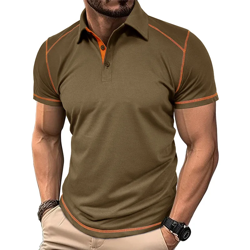 

New Casual Breathable Shirt For Men's Summer Fashion Splicing Short Sleeved Polo Shirt With Collar Summer T-shirt Plus Size Top
