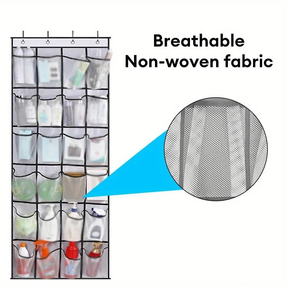 24-Gitter-Wandmontage-Schuh-Organizer für Kleinigkeiten, Stoffschrank, Tasche, Aufbewahrungsregal, Netztasche, transparent, zum Aufhängen über der Tür, Stoffbox – Detail 3