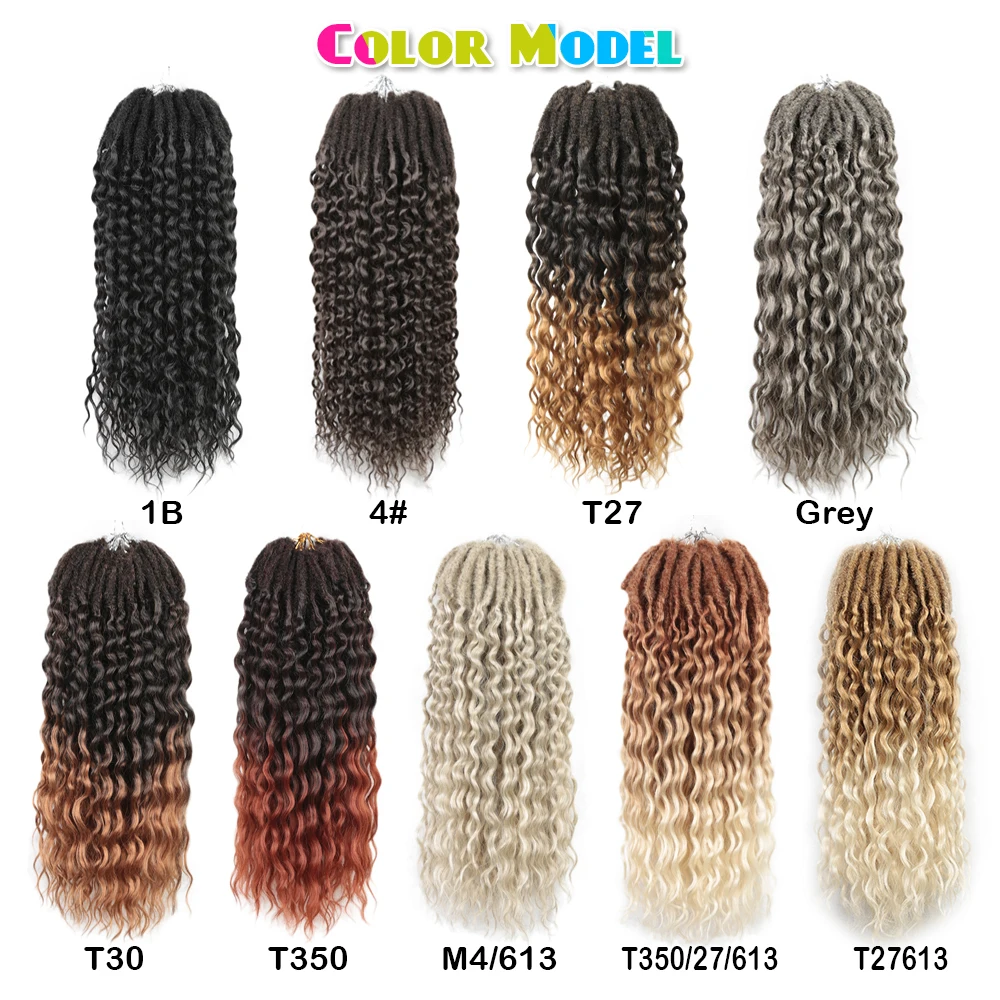 Tổng Hợp Nữ Thần Locs Móc Thắt Bím Tóc 18Inch Trước Lượn Vòng Bohemian Locs Sâu Sóng Xoăn Croptop Tóc Hội Chợ Triển Lãm thành Phố