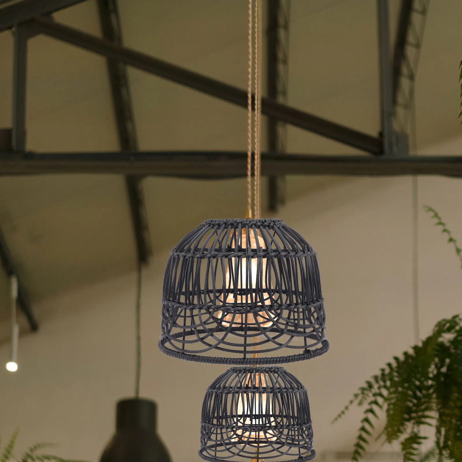 

Rattan Lampshade Black Handwoven Pendant Light Shade for Bedroom Living Room Study Decorative Faux Wicker Chandelier Cover