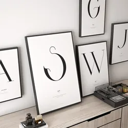 Nordic Poster A to Z 26letters Canvas Print Painting Wall Art Black And White Letter Decorative Pictures for Living Room Decor