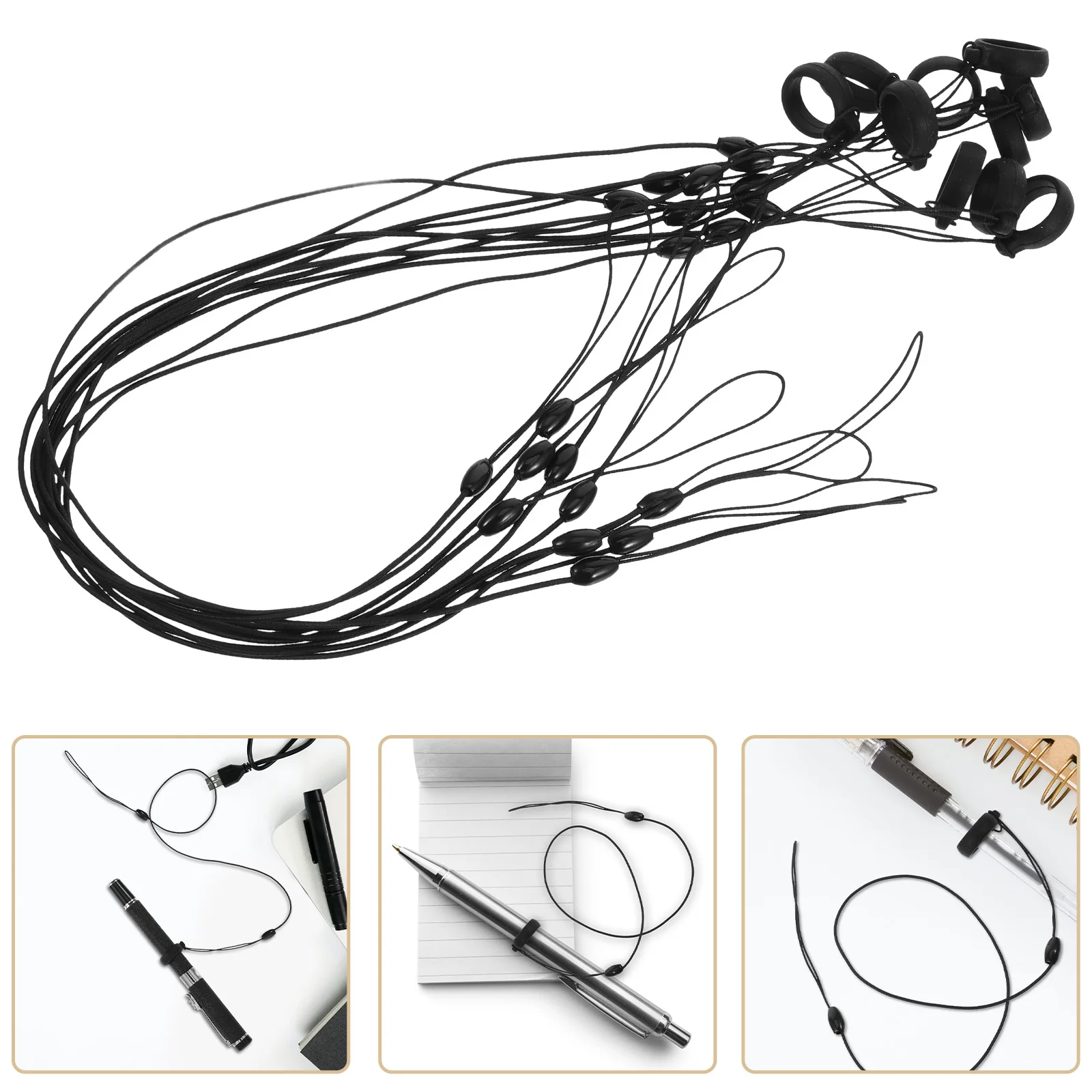 

10Pcs Elastic Pen Lanyard Holder Anti Lost Silicone Ring Nylon Cord for Office Clipboards Notebooks Journals