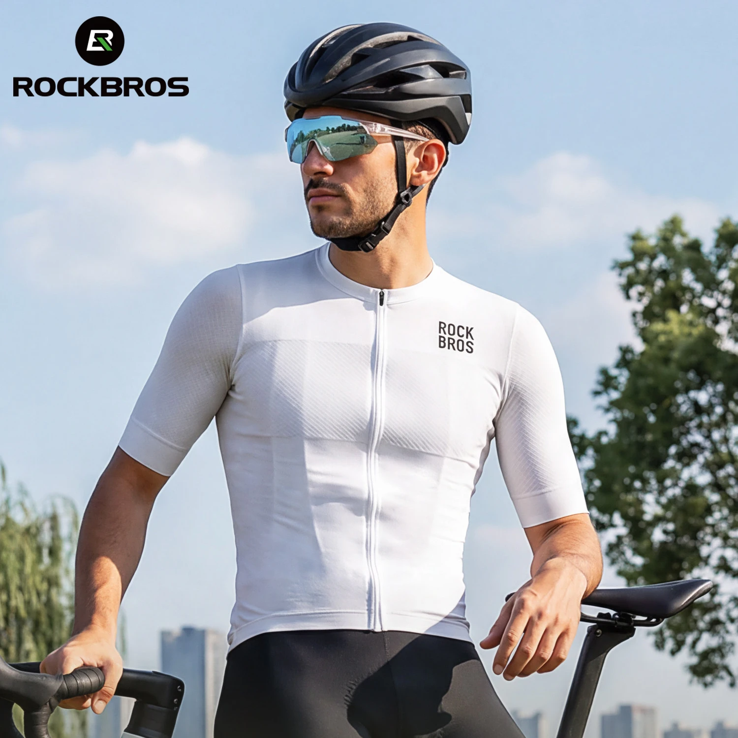 

ROCKBROS Cycling Jersey Top Clothing Men Summer Breathable Moisture-Wicking With Pockets Reflective Short Sleeve MTB Road Bike A