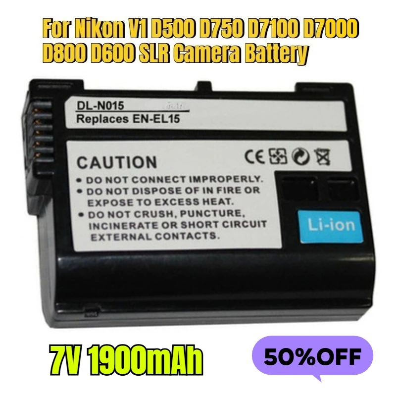 

1900mAh EN-EL15 for Nikon V1 D500 D750 D7100 D7000 D800 D600 SLR Camera Battery
