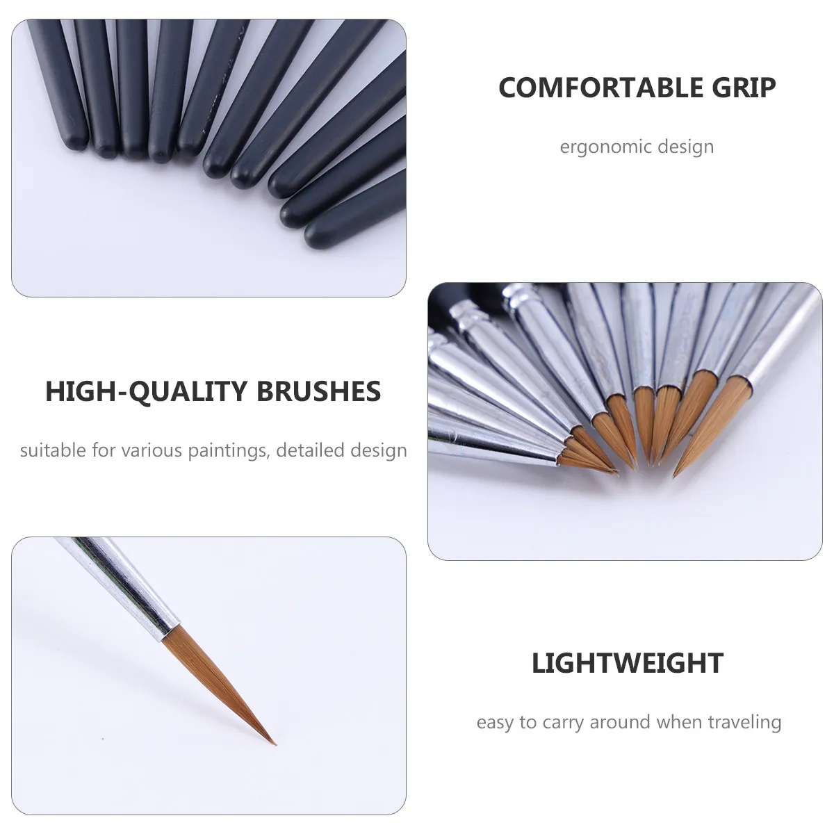 Fine Detail Paint Brush Set 10 Piece Liner Brushes for Acrylic Watercolor Holiday Art Painting