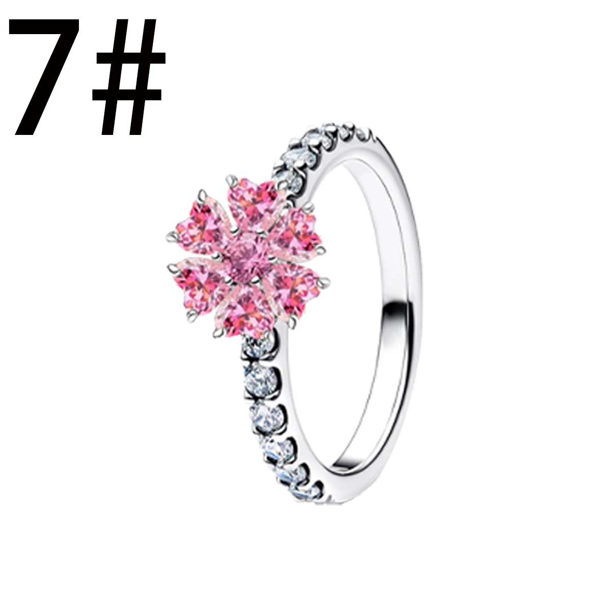 Women's 925 Sterling Silver Pink Flower Zircon Ear Stud, Ring & Pendant Set