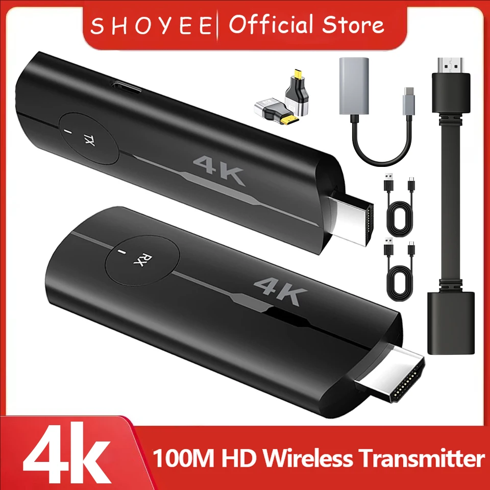 

100M Wireless HDMI Transmitter & Receiver, 4K Decode Input 4K@30Hz Output Ultra-Low Latency Plug & Play for Gaming, Home Theater