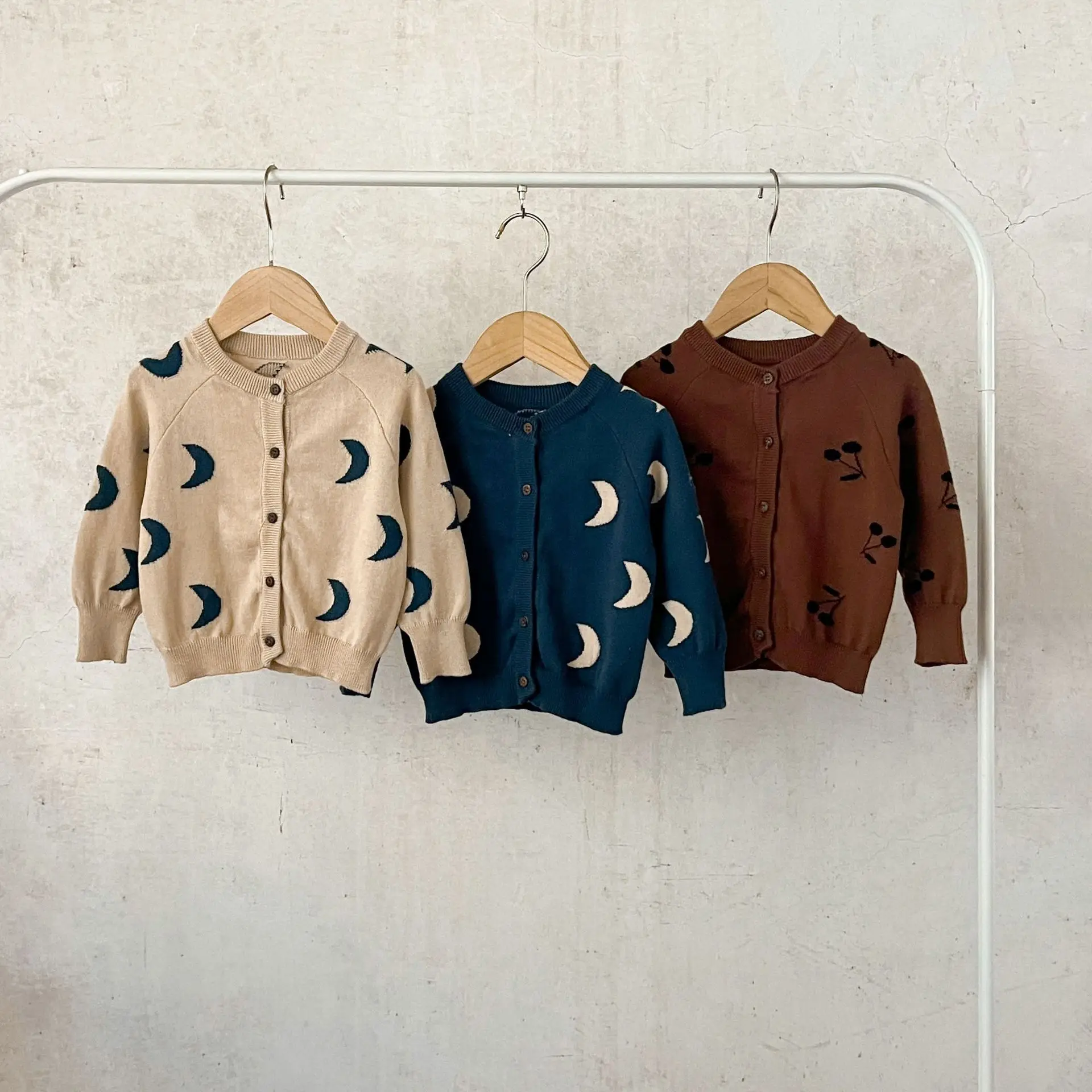 Infant Baby Boys Autumn Sweater Coat Danish Style Cotton Moon Print Toddler Boys Cardigans Long Sleeve Soft Little Boys Knitwear