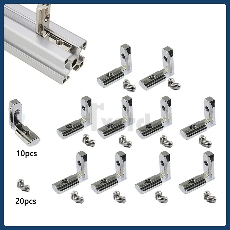

10pcs/Pack 2020 Silver T Slot L Shape Interior Corner Connector Joint Bracket with screws for 2020 3030 4040 EU Aluminum Profile