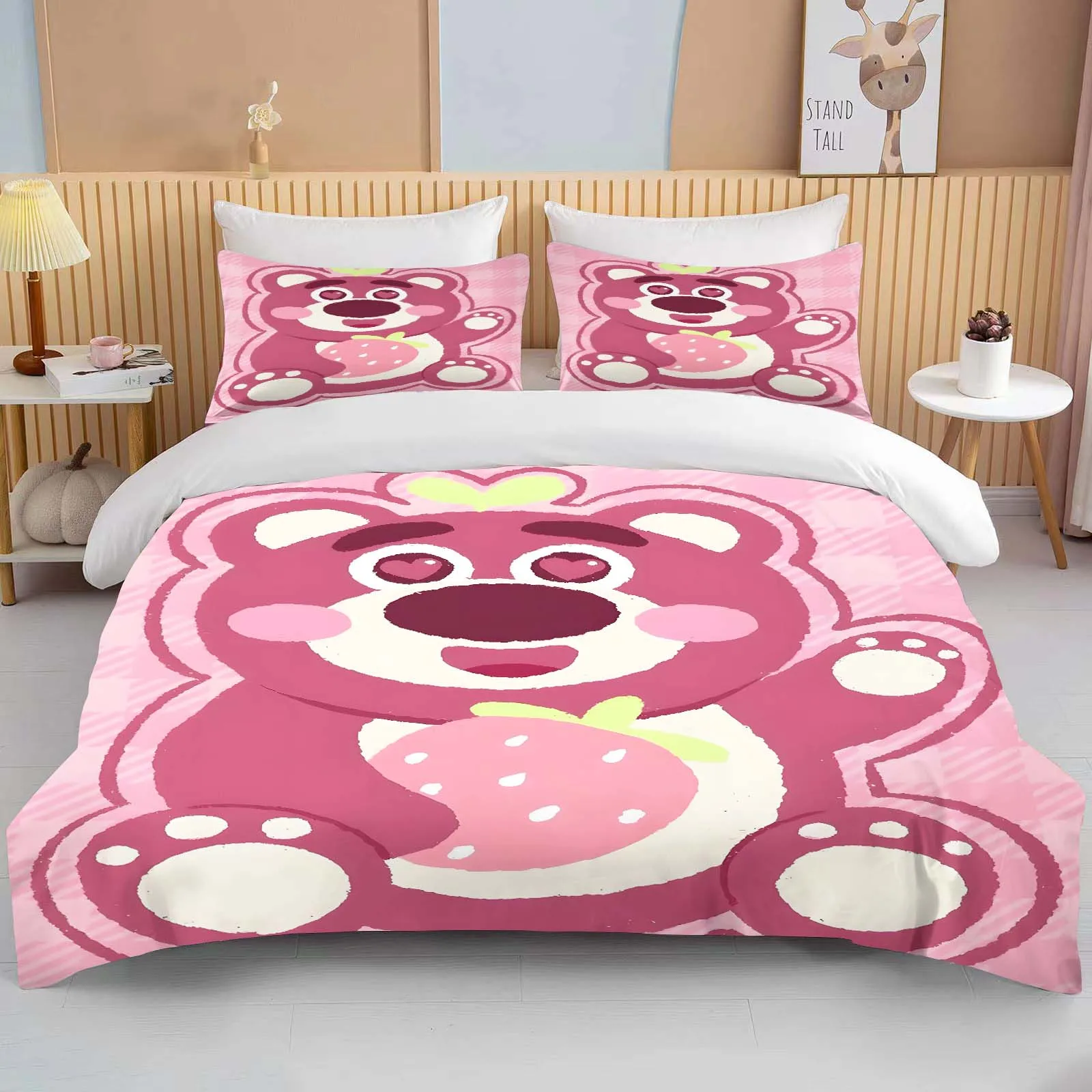 10 Sizes Bear Lotso Toy Story Printed Bedding Set Cartoon Microfiber Bed Set Pillowcase Adult Bed Cover Bedroom Bed Set Duvet