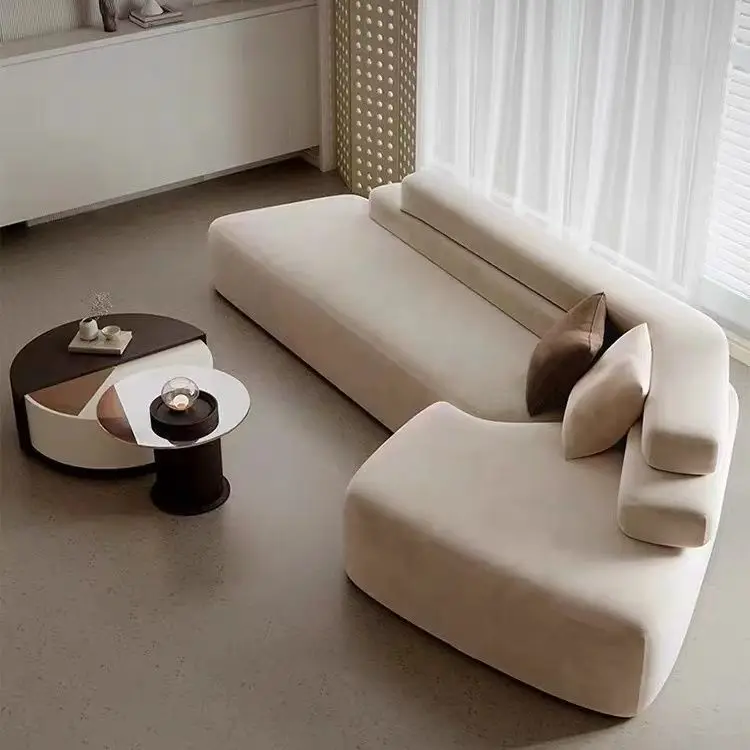 Special-shaped corner sofa, minimalist retro style, living room reception area, curved irregular sofa
