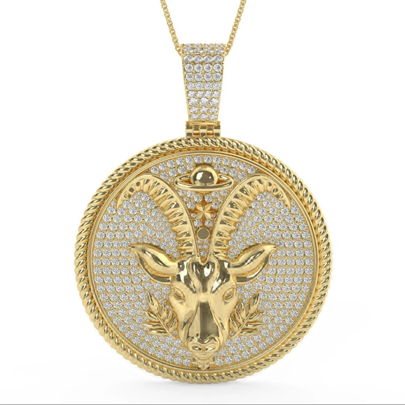 Real Genuine 3.00 Ctw Lab Growm Diamond Bling Zodiac Astrology Birth Sign Lucky Capricorn Sea Goat Horoscope 10K Gold Pendant Ch