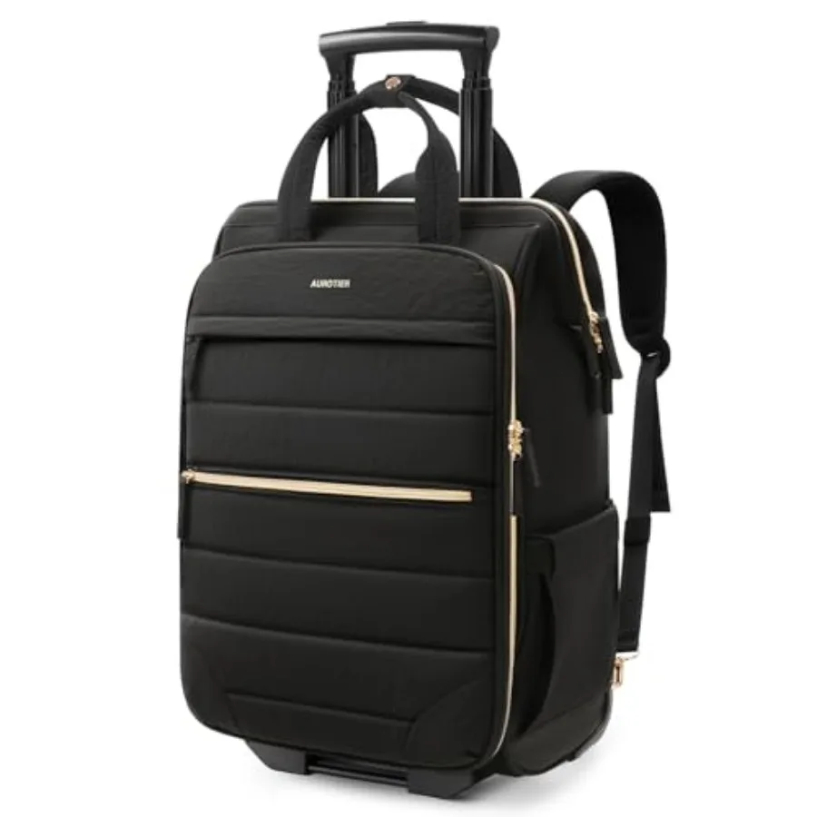 

Rolling Puffer Backpack for Women, Travel Backpack with Wheels, 16 Inch Wheeled Laptop Backpck, Dual-Opening Design Overnight C