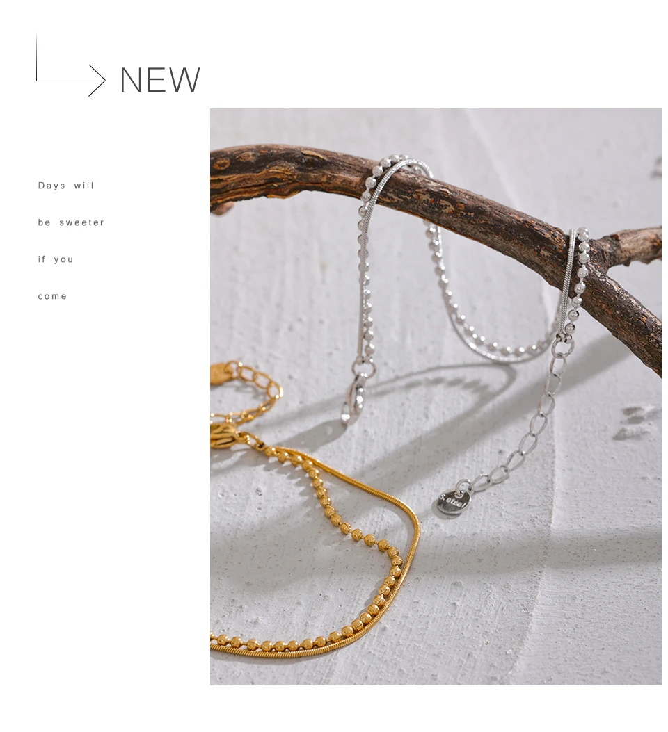 Yhpup Stainless Steel Flat & Bead Chains Double Layer Fashion Bracelet Bangle Men Women Charm Summer Beach Trendy Chic Jewelry