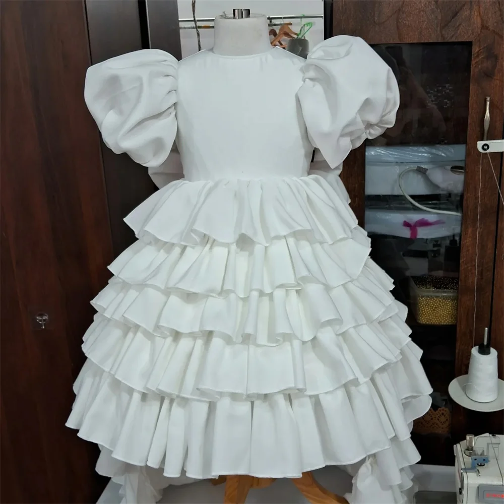 

Pleat Princess Bow Elegant Flower Girl Dress Sweep Train Wedding Formal Bow First Communion Dress For Girl New Customized