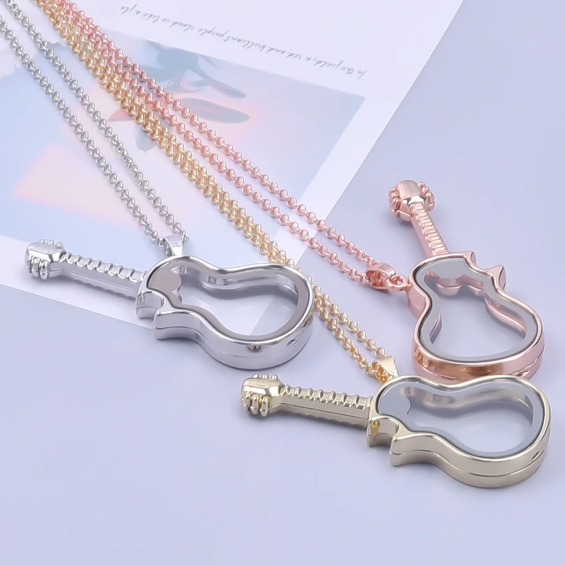 Musical Instrument Guitar Locket Pendant Necklaces For Women Me Long Chain Neck Jewelry Metal Necklace Floating 2023 accessories