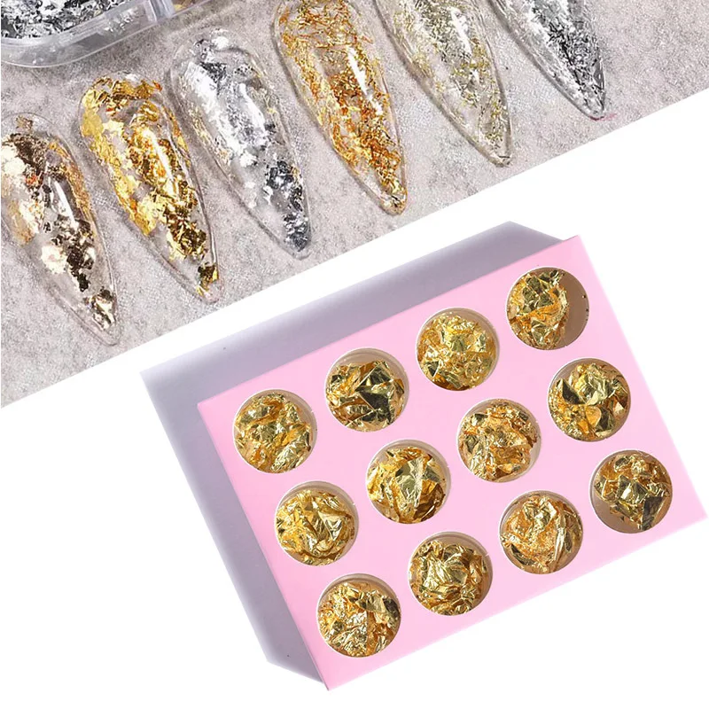 

12pcs Reflective Glitter Powder Nail Art Shinning Rhinestones Sequins Pigment Dust Sparkly Manicures DIY Nails Decoration