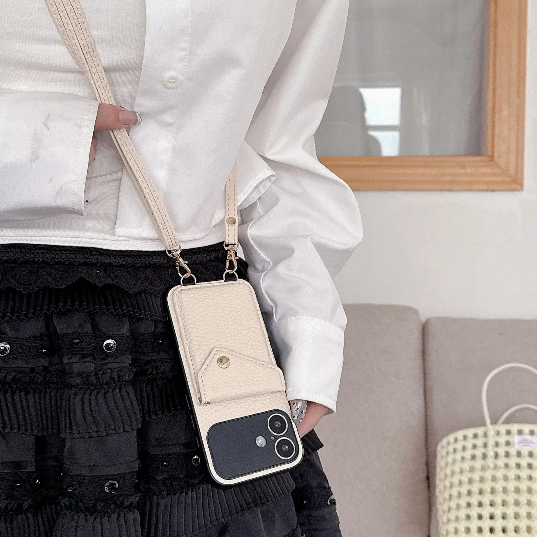 

Case For iPhone 17 16 15 14 13 12 11 Air Pro Max Plus PU Leather Card Holder Cash Pocket Long Crossbody Strap Wallet Cover