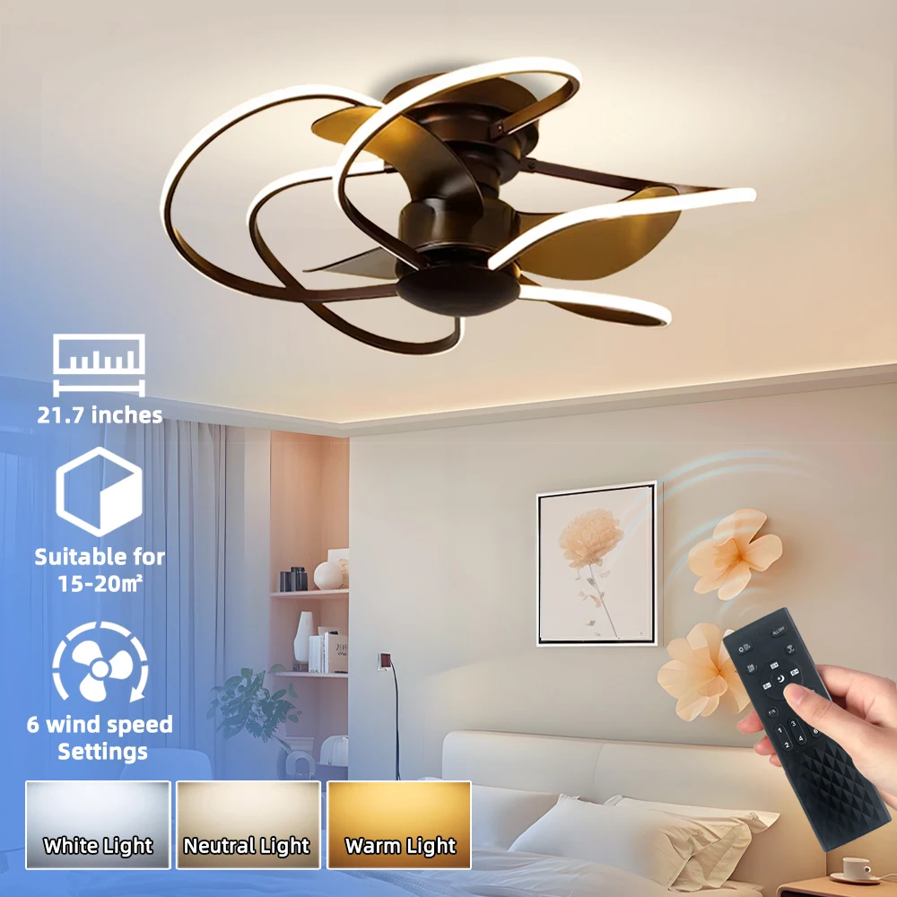 Modern DC Motor Decorative Light Emitting Diode Ceiling Fan with Bedroom Light