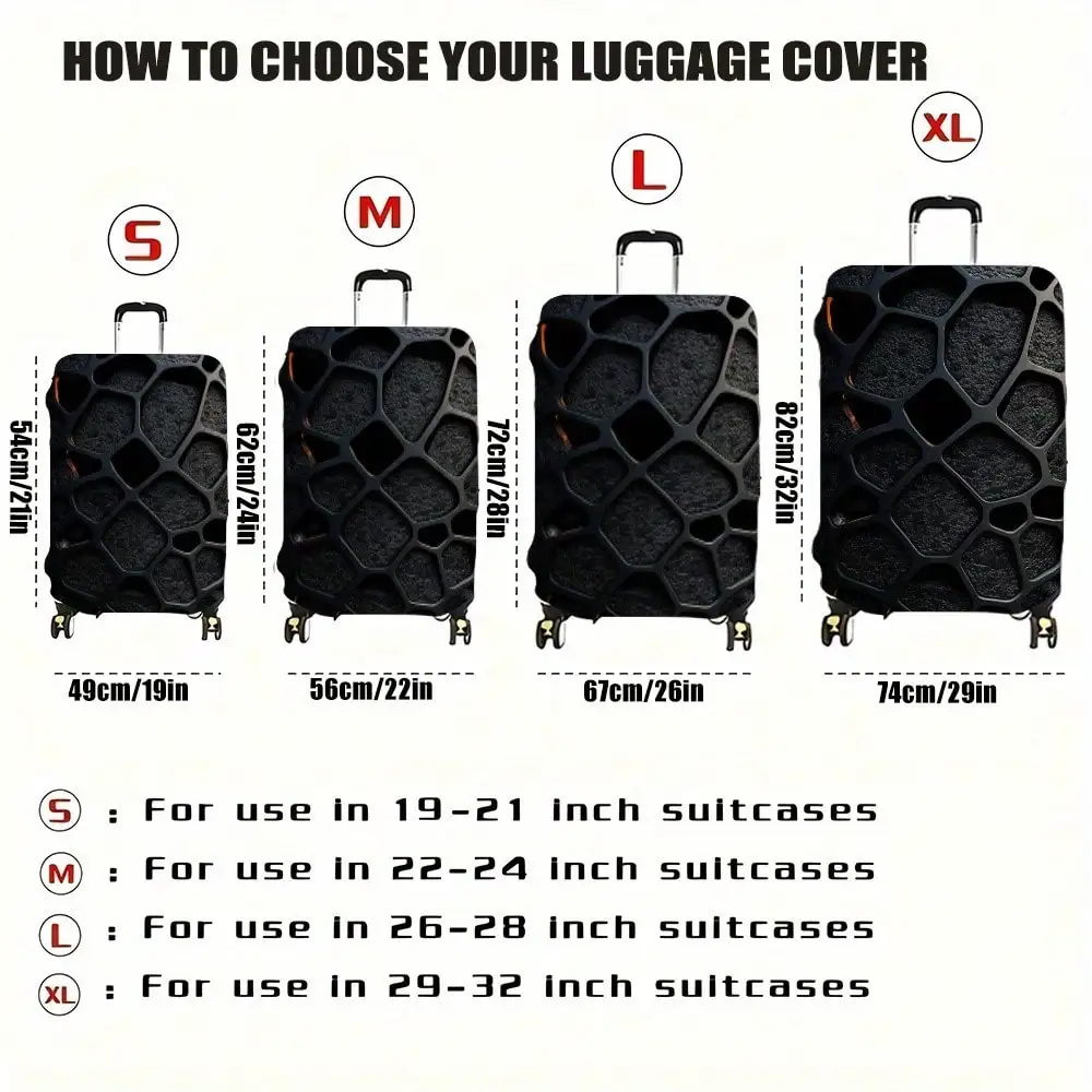 1pc Elastic Durable Thickened Suitcase Cover With Hexagon Print Design, Machine Washable Polyester Luggage Protector, Multi-Size Travel Luggage Protector Cover For Stylish Travel Accessories, Suitcase Protection| Modern Suitcase Cover| Stretchable Co