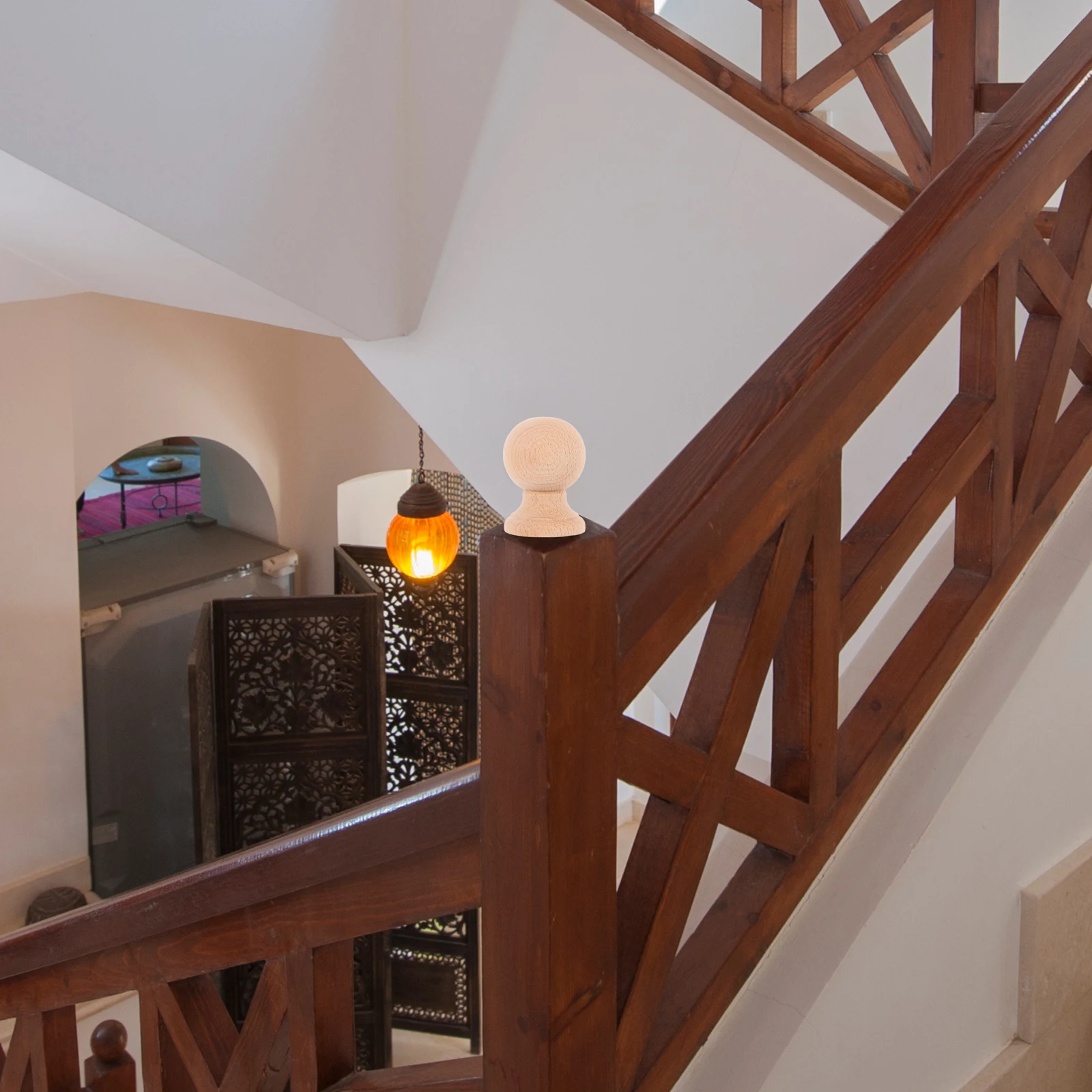 

Solid Wood Decorative Finials Roman Style Indoor Staircase Columns Natural Wooden Ball Bun Foot Beige Unfinished Bed Post