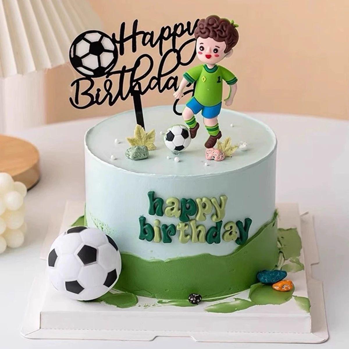 Football Theme Cake Topper Player Figurine Football Cupcake Topper Kids Boy Birthday Party DIY Cake Decoration Supplies