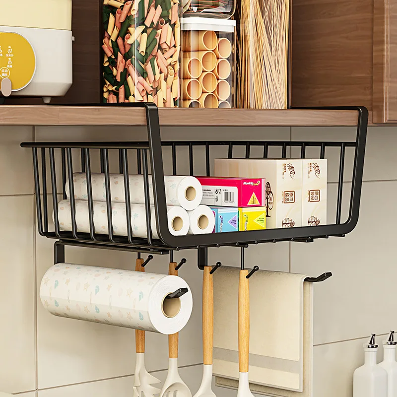 Kitchen Multi-Function Hanging Spice Storage Rack Shelf Organizer Wall Mounted Cabinet Interior Layered Storage Basket
