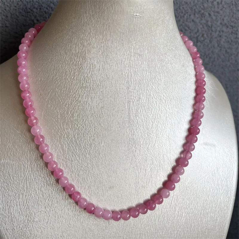 6MM Peach Pink Jade Necklace Power Natural Stone Jewelry Health Care Gemstone Protection Healing Yoga