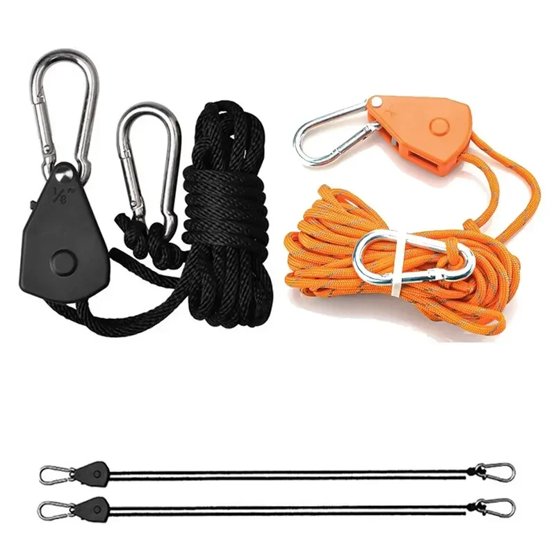 Adjustable 8inch Lanyard Hanging for Outdoors Camping Grow Plant Lamp Rope Ratchet Hanger Pulley Lifting Pulley Hook