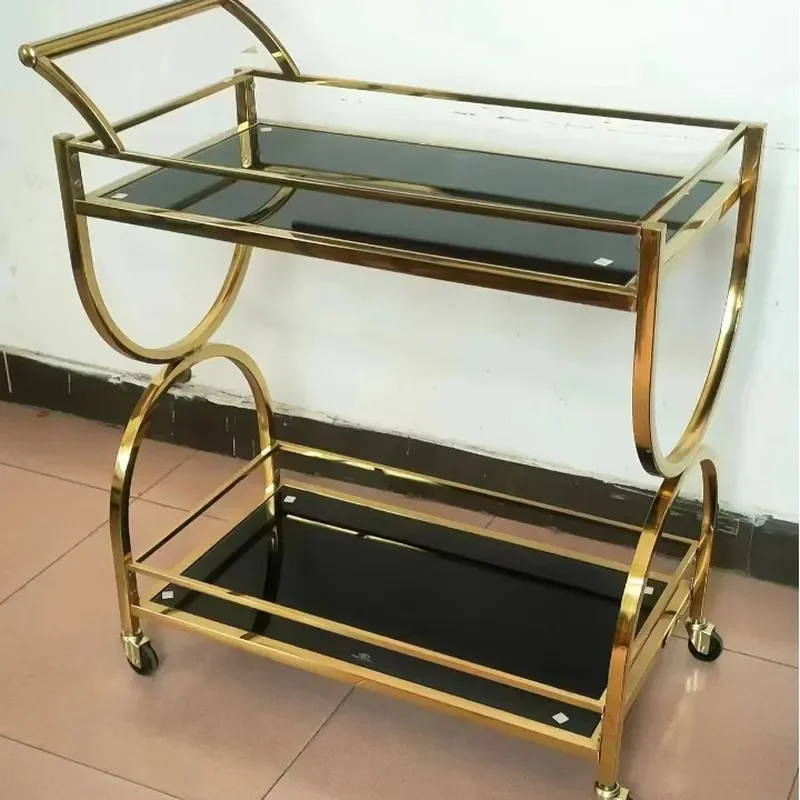 Stainless Steel Three-Layer Wine Cart for Hotel Lobby Dessert and Food Delivery Trolley with Tempered Glass Multifunctional