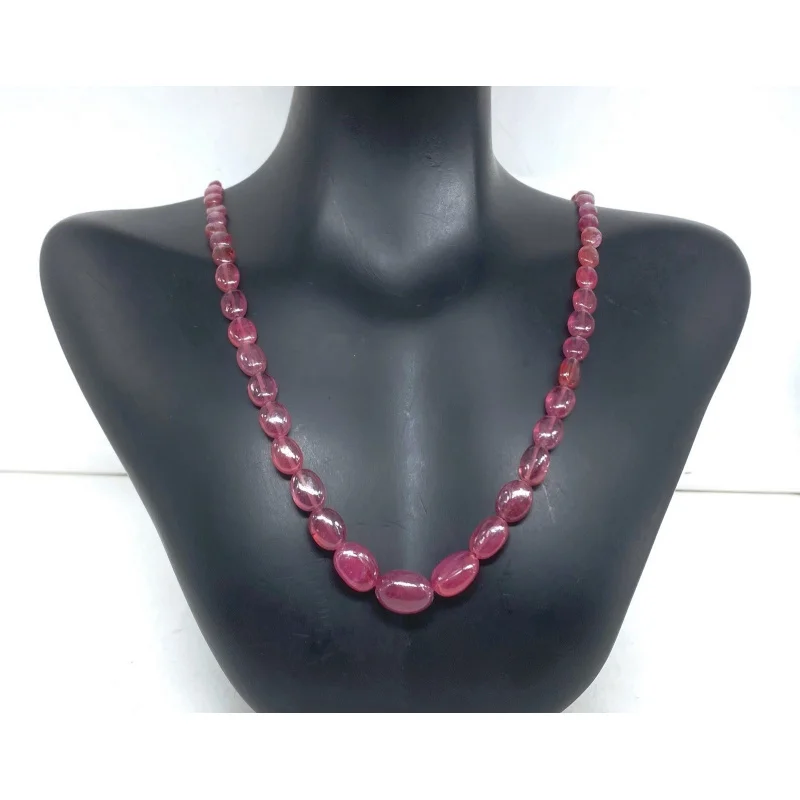 

Pink Ruby Necklace – 20” Plain Smooth 8-10mm Oval Beads Jewelry Gift