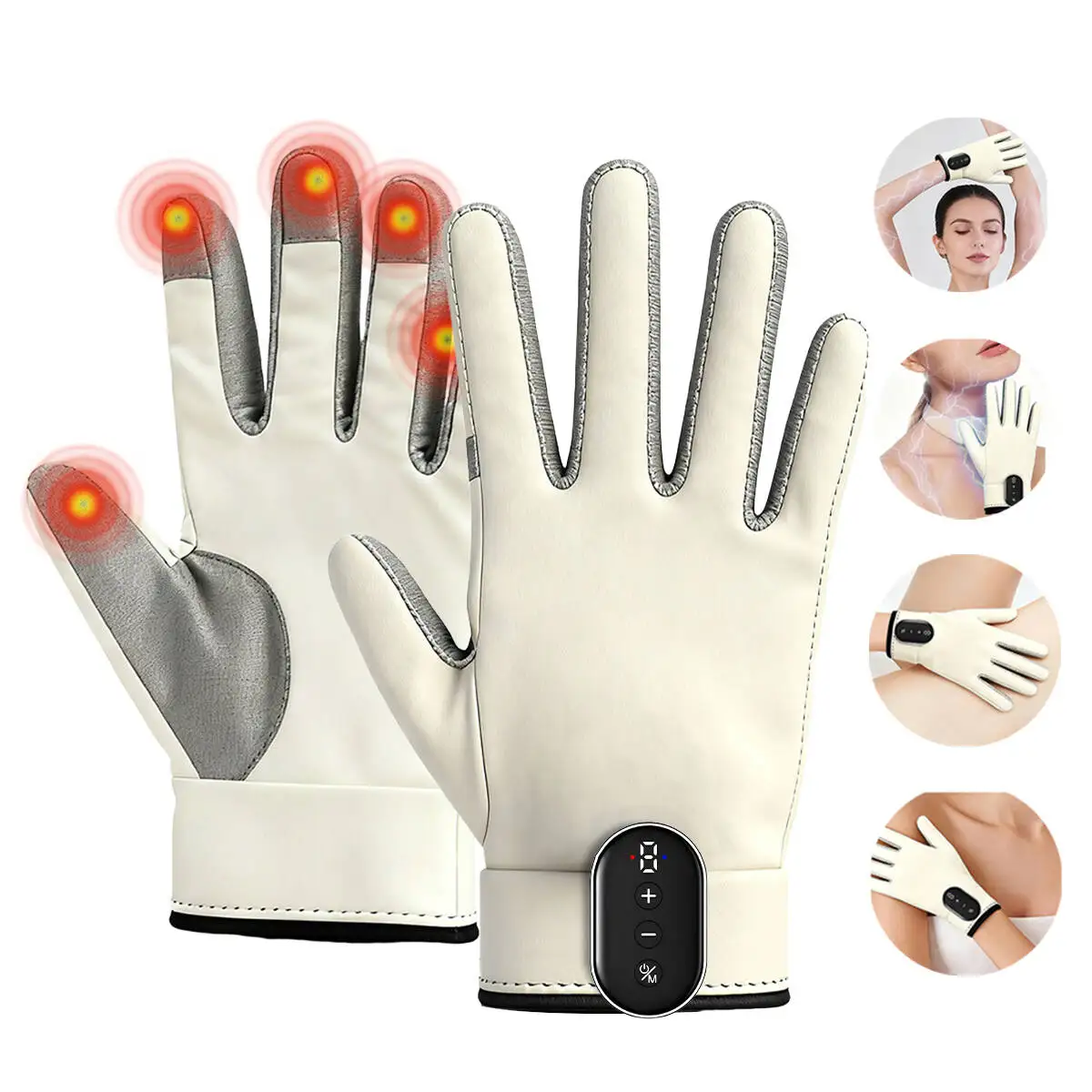 1 Pair EMS Microcurrent Massage Gloves with 9 Intensity Levels for Body Toning Facial Contouring Rechargeable TENS Therapy Glove