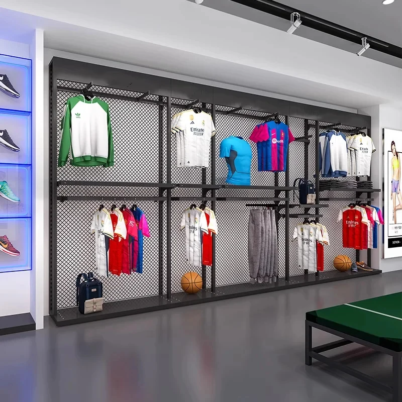 custom.Professional Custom High-quality Sport Clothes Display Rack Sportswear Store Clothing Retail Display Sports Brands