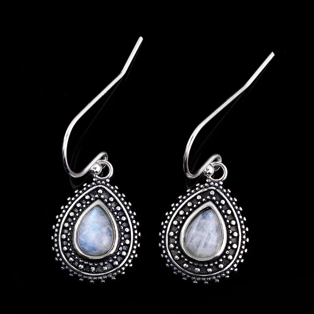 

Pear Shaped 5X7MM Natural Moonstone Earrings 925 Sterling Silver Pendant Earrings for Women Vintage Fine Jewelry Gift