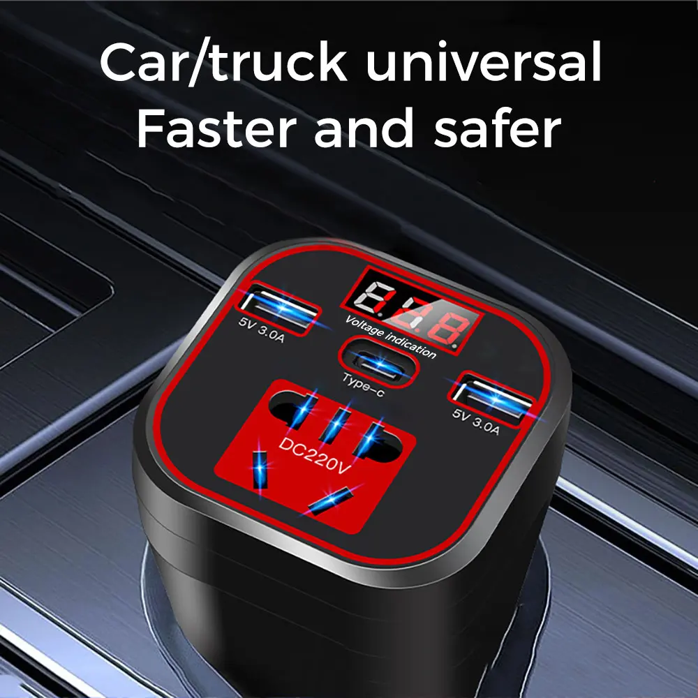 

150W 12V 24V To 220V Car Power Inverter Led Display 3 USB Ports + Cigarette Lighter Voltage Transformer For Laptop Tablet Camera