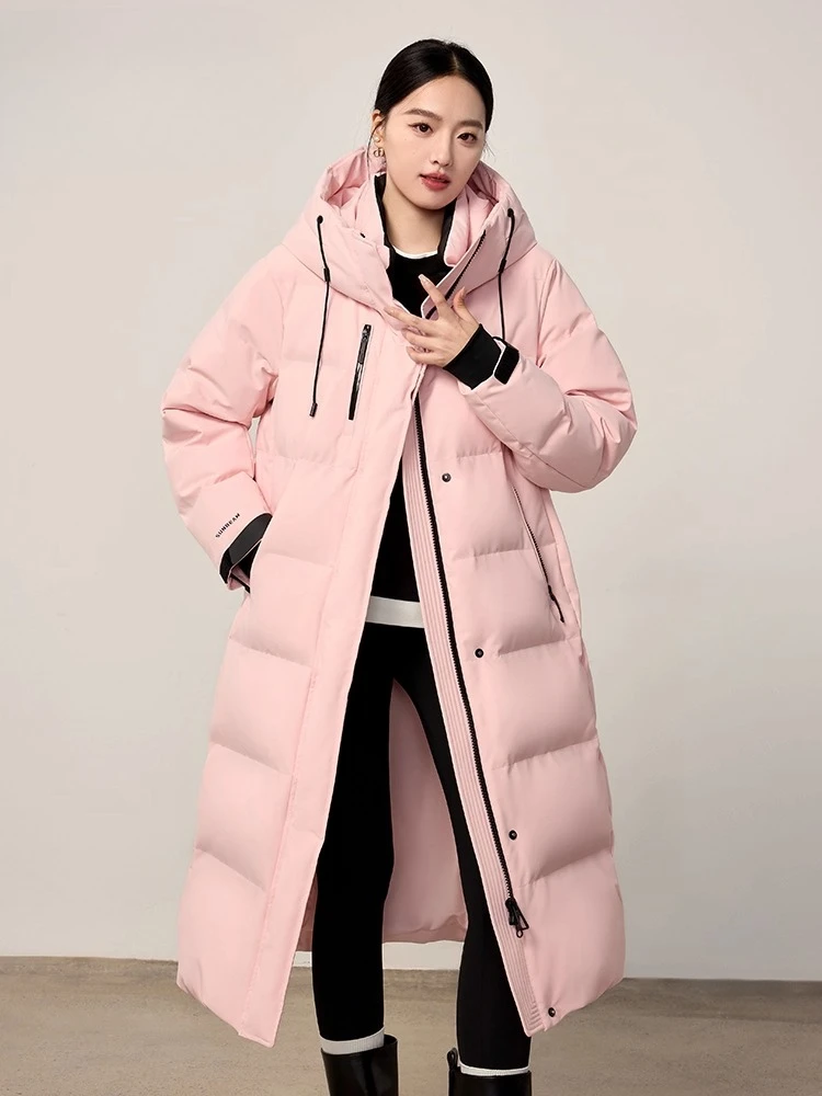 Chaqueta de plumón para mujer, abrigo holgado y cálido con capucha, largo y grueso, invierno, 2025