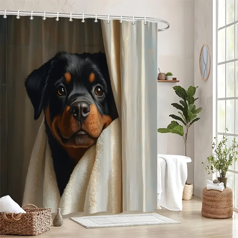 

Rottweiler in Towel Shower Curtain 72x72 Polyester Washable with Hooks Cute Pet Bathroom Decor