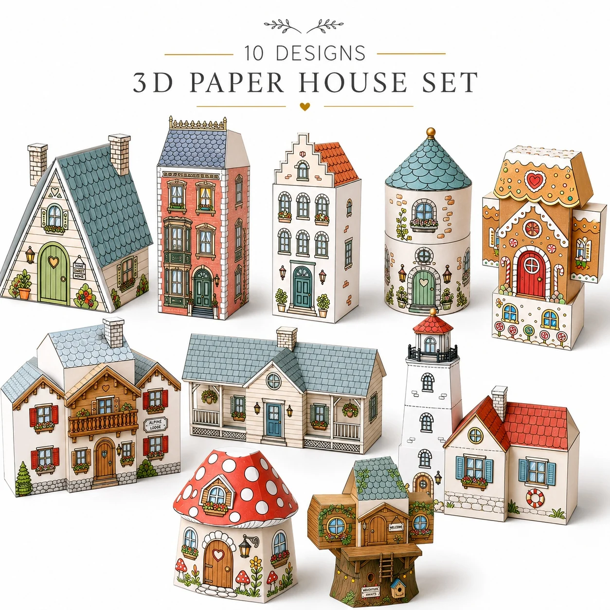 10 Stile DIY Papier-Häuschen Bastelset 3D Origami Hausmodell Handgefertigtes Faltbares Papier-Baukasten Kunsthandwerk Deko-Set – Detail 3