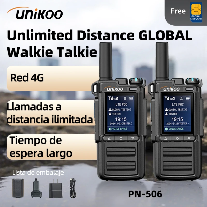 Unikoo PN506 POC Walkie Talkie 5000km de largo alcance Global PTT 4G POC Radio tarjeta Sim gratuita Control remoto inalámbrico Radio bidireccional