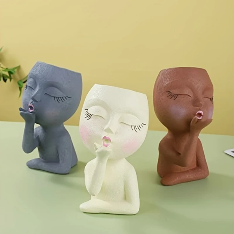 Gardening Creative Doll Resin Ornaments Succulent Flower Pot Green Plant Human Head Shape Flower Pot