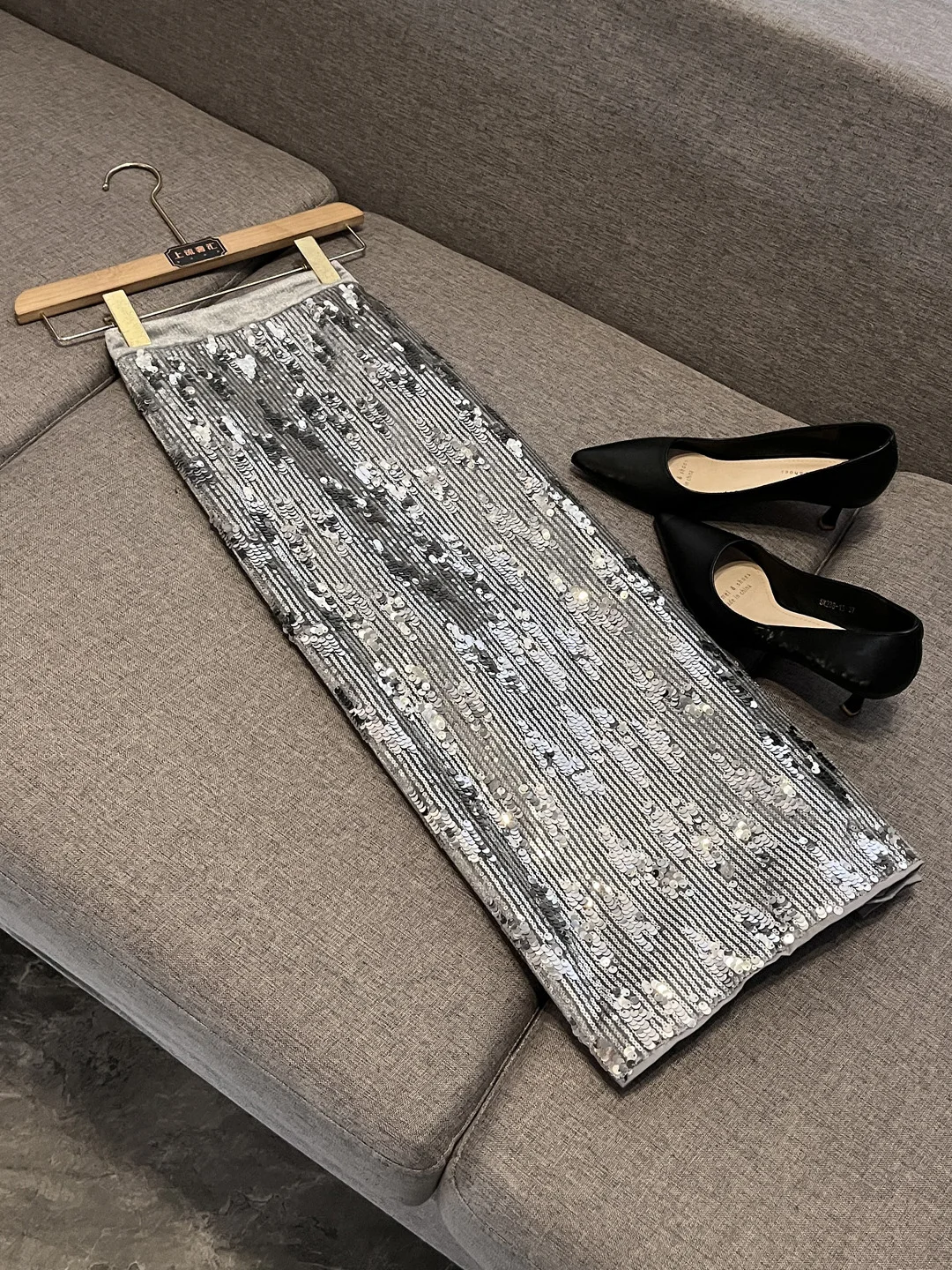 iny Silver Sequin f-length Gown Women's Winter New Sle High-waist Long Wraparound Skirt Ele And Sli X37