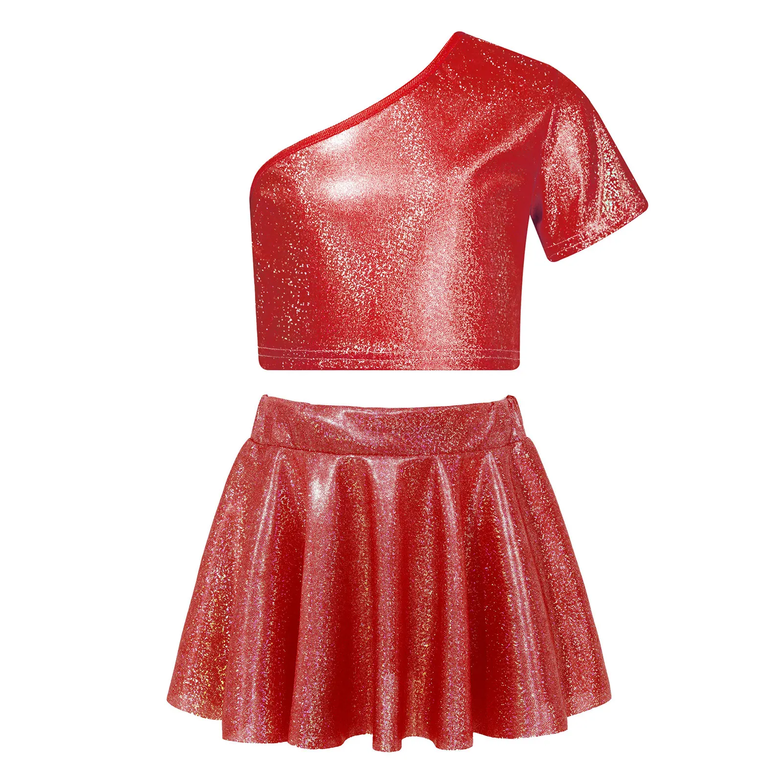 Kinder Meisjes Hiphop Kleding Jazz Dance Outfit Kinderen Performance Set Cheerleading Kostuum Korte Mouw Metallic Crop Top Rok