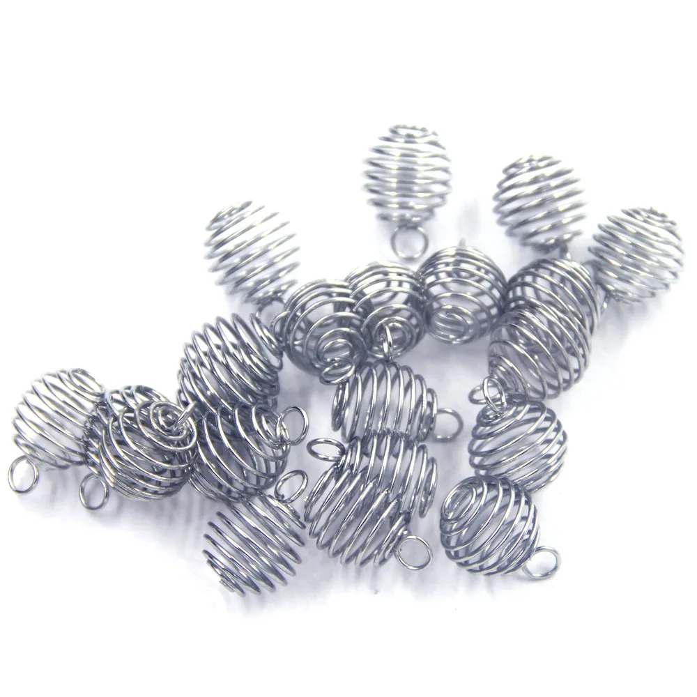 

250Pcs Pendants Spiral Bead Cages Drop Alloy Silver Tone For Charm Necklaces Jewelry DIY Making Finding 14x15mm