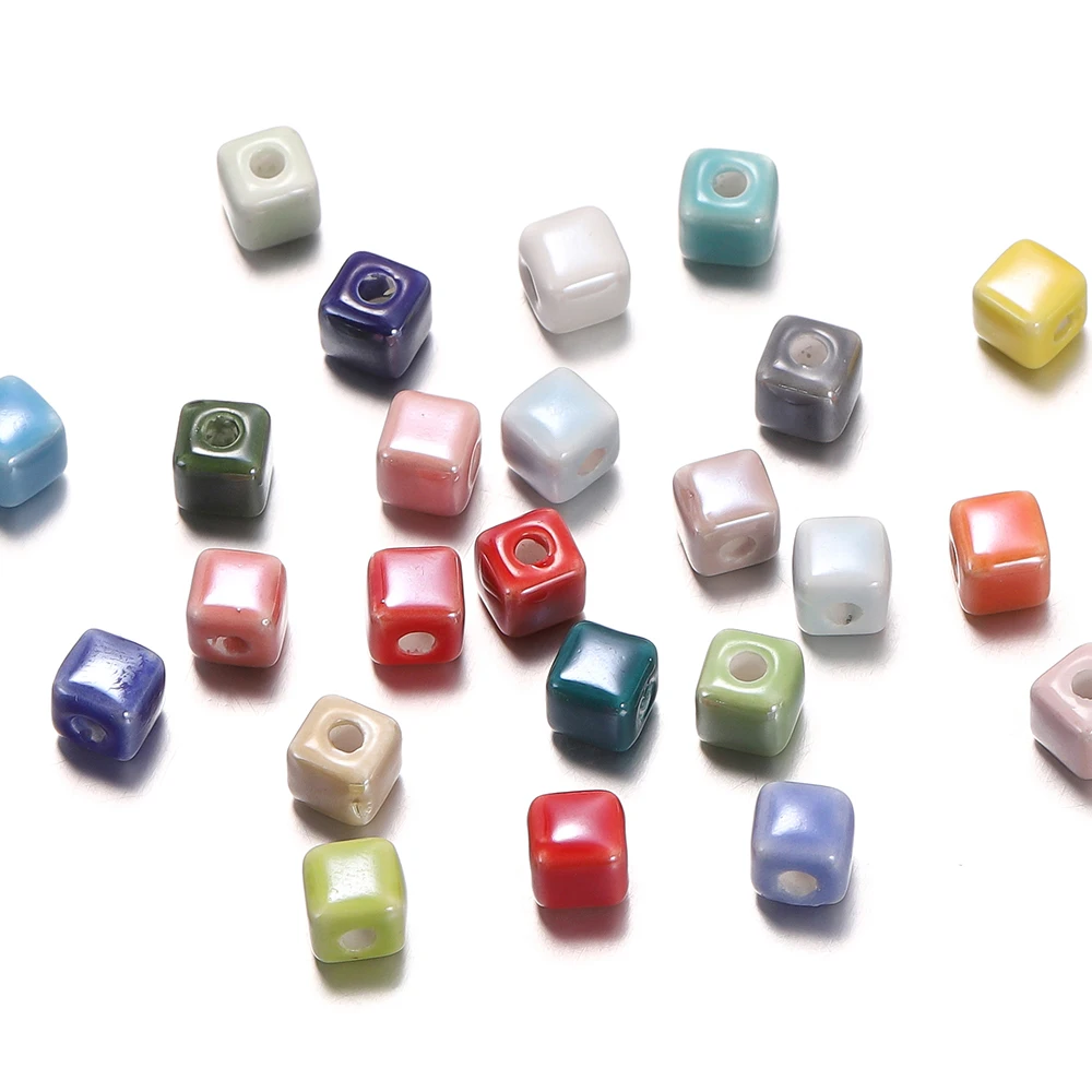 5pcs 6.5mm Ceramic Cube Beads Square Porcelain Spacer Loose Beads for DIY Bracelet Earring Jewelry Making Supplies