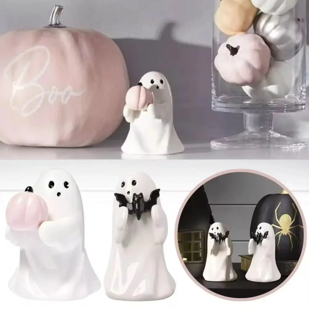 Trinket Target Ghost Hugging Pumpkin Statue Holding Pumpkin and Bat Resin Halloween Statue Spooky Bootiful Spooky