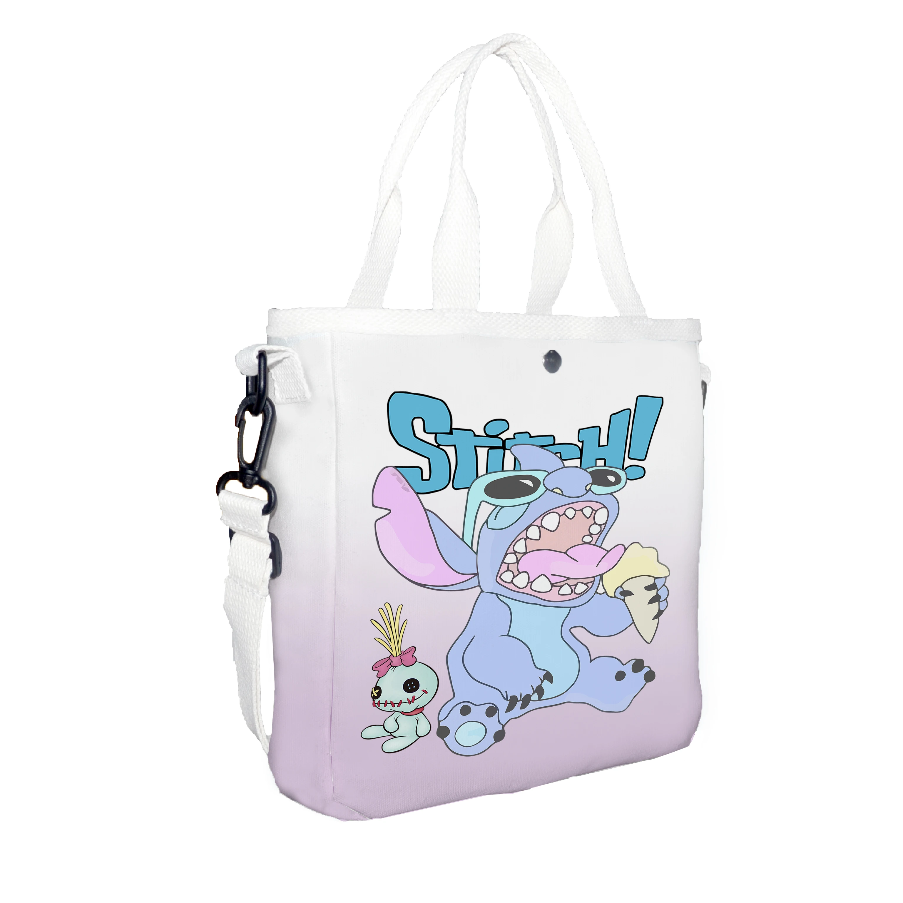 A Stitch ice cream themed printed cute canvas bag, suitable for commuting, daily leisure use